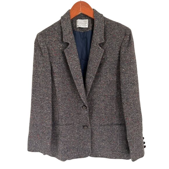 Pendleton Womens Tweed Blazer With Suede Elbow Patches Size 8 Gray With Multicol - Picture 1 of 13